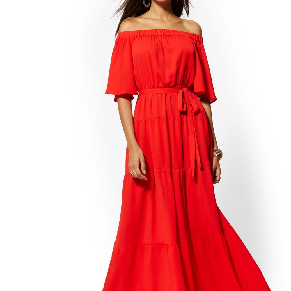 New York & Company Off-The-Shoulder Red Maxi Dress
